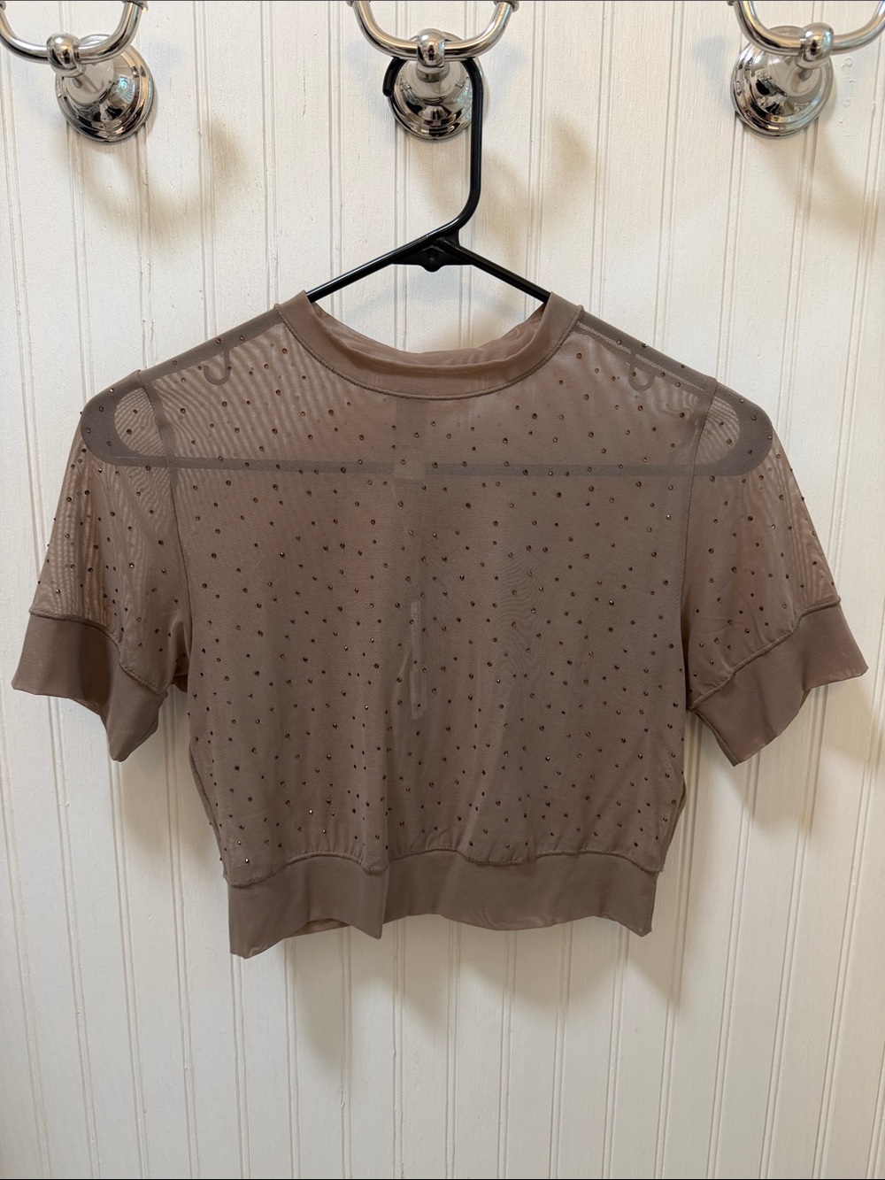 SKIMS Sheer Taupe Short Sleeve Cropped Top